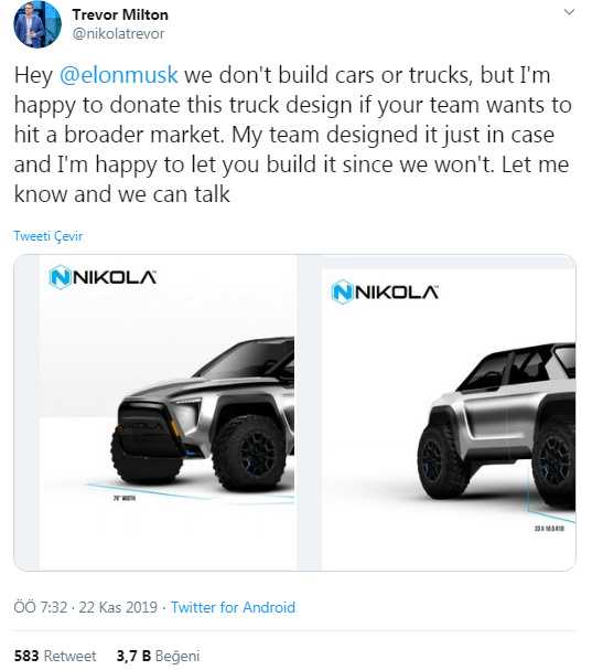 Nikola Motors Patronundan Elon Musk'a Komik Teklif
